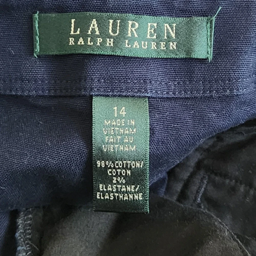 Lauren Ralph Lauren Navy‎ Blue Pencil Skirt 14 Cotton Front Pockets Knee Length